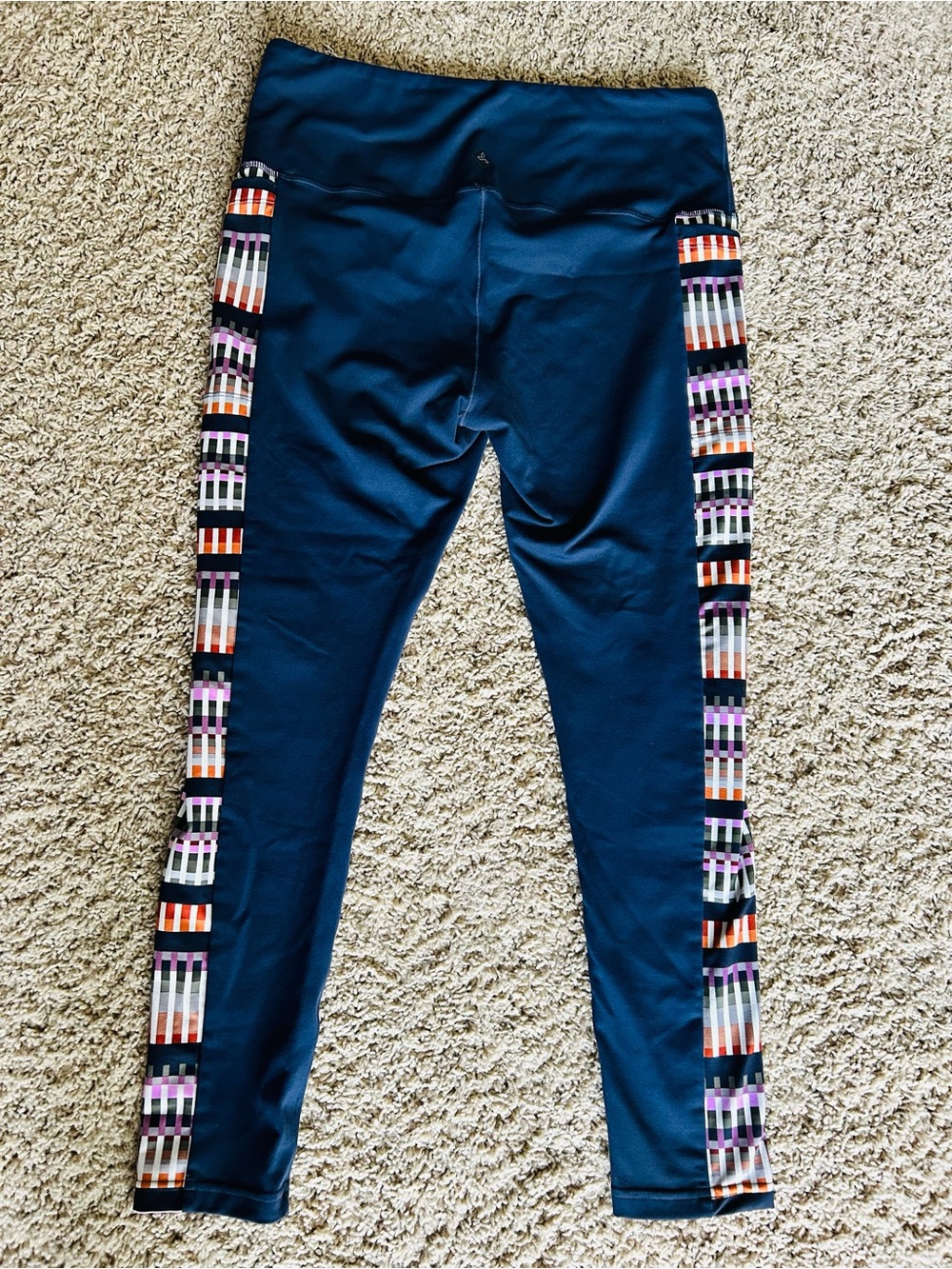 Navy Leggings with Multicolor Side Stripe—Prana brand